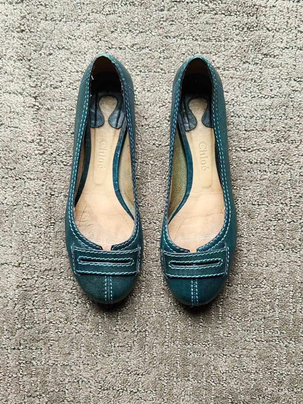 CHLOE Forest Green Leather Ballet Flats Shoes Size 8